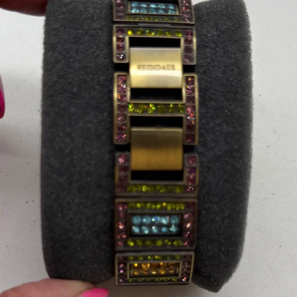Heidi Daus Art Deco Swarovski Crystal Bronze Tone Quartz Bracelet Watch